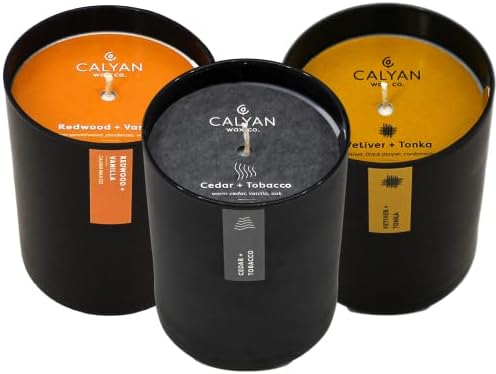 Conjunto de presentes de vela de soja de cera Calyan | 3 velas perfumadas Presentes para homens | Cedar + tabaco, sequóia