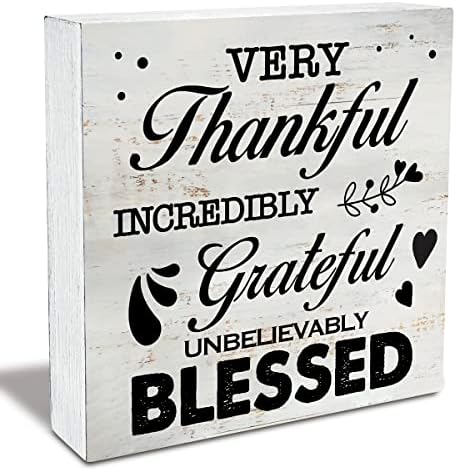 Rústico grato agradecimento da caixa de madeira sinal agradecido agradecido, abençoado, plataforma de madeira cristã de casa