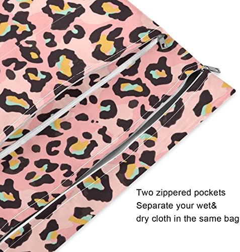 Pnyoin Leopard Pink Saco seco molhado 2pcs Saco de fraldas à prova d'água com 2 bolsos com zíper para piscina de panor