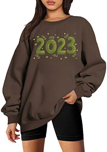 Camisetas gráficas verdes 2023 para mulheres caem grandes camisetas de pullination de o ano novo