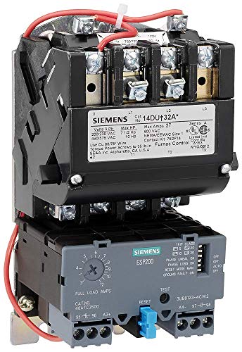 Siemens 14FUF32WH para iniciantes de motor pesado, sobrecarga de estado sólido, redefinição automática/manual, tipo aberto, gabinete de aço inoxidável NEMA 4/4x 480 na tensão de bobina de 60Hz