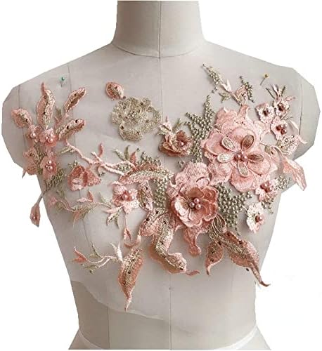 Colorido bordado de flor 3D remendos de pinça de costura de costura apliquei pérolas de pérola tule vestido de noiva diy figurino floral