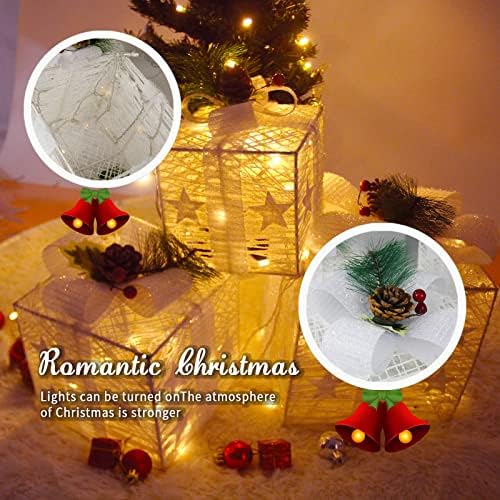 PhreeWill Christmas Lighted Gift Boxes Conjunto de 3, 60 decorações de caixas de LED com padrão de estrela, luzes