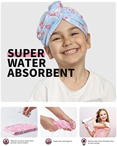 Meetrue Kids Hair Toard Wrap for Girls, Toalha de cabelo de microfibra de 3pack Unicorn para crianças Toalha de cabelo