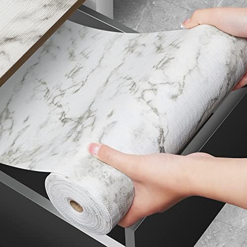 Drawer and Shelf Liner para armário de cozinha: Lavagem não adesiva Lavagem lavável Fácil de limpar fortes fortes para armários, cômoda, gavetas de armário de banheiro, mármore branco