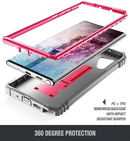 Galaxy Note 10 Caso robusto com Kickstand, cobertura de corpo inteiro de nível militar poético de serviço pesado, sem protetor de tela embutida, série Revolution, para Samsung Galaxy Note 10, Pink