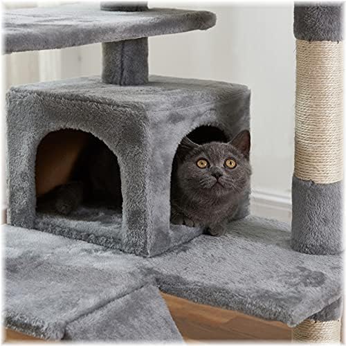 Árvore de gatos, 52,76 polegadas de gato Torre com sisal Scratching Board, Postos de arranhões de móveis com plataforma acolchoada, 2 condomínios de luxo, para gatinho, animal de estimação, atividade interna relaxando