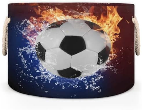 Bola de futebol em água de fogo grande cestas redondas para cestas de lavanderia de armazenamento com alças cestas de armazenamento