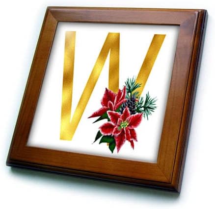 Imagem floral de Natal 3drose de ouro do monograma de ouro - ladrilhos emoldurados