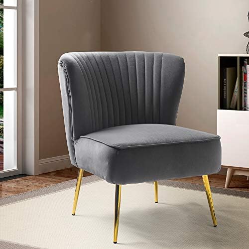 Hulala Home Velvet Accent Chair, cadeira lateral fofa e estofada moderna com pernas de metal dourado, cadeira de chinela de asa sem
