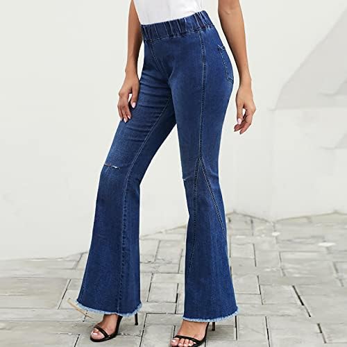Miashui Mulheres de tamanho de calças elásticas da cintura elástica Moda Lavagem de água alta Rockery Rockery calça jeans curta
