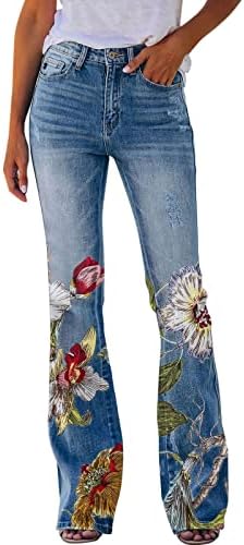 Miashui mulheres calças casuais para calças femininas domésticas Padrão impresso Jeans largo jeans alongados calças formais queimadas