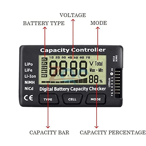 RC Cellmeter 7 Testador de tensão do controlador de tensão de capacidade de bateria digital para o testador de tensão para Lipo