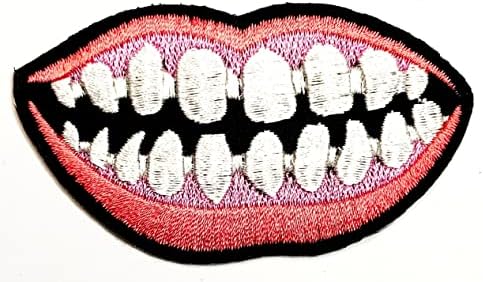 Kleenplus 3pcs. Lábios bordados bordados de adesivo de tecido rosa boca engraçada sorriso de desenho animado em costura