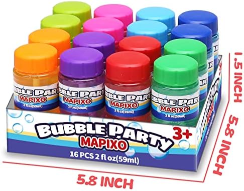 Favores de festas de festa de 16 pacotes para crianças, garrafa de bolha com varinha presa à tampa, 8 cores Bubbles