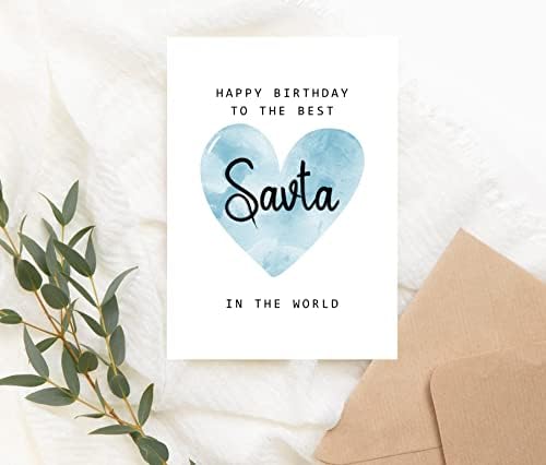 Moltdesigns Feliz aniversário para o melhor Savta do World Card - Savta Birthday Card - Savta Card - Presente do Dia dos Pais - Happy Birthday Card