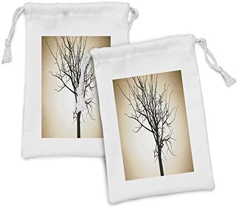 Conjunto de bolsas de tecido de árvore solitária de Ambesonne de 2, elemento da floresta, design de árvore estéril em um efeito ombre