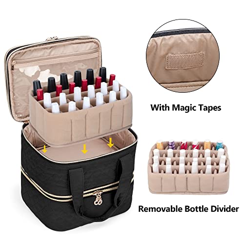 Yarwo Organizador de esmalte destacável possui 48 garrafas, 3 camadas da caixa de unhas com divisores ajustáveis, bolsa de viagem para manicure, preto