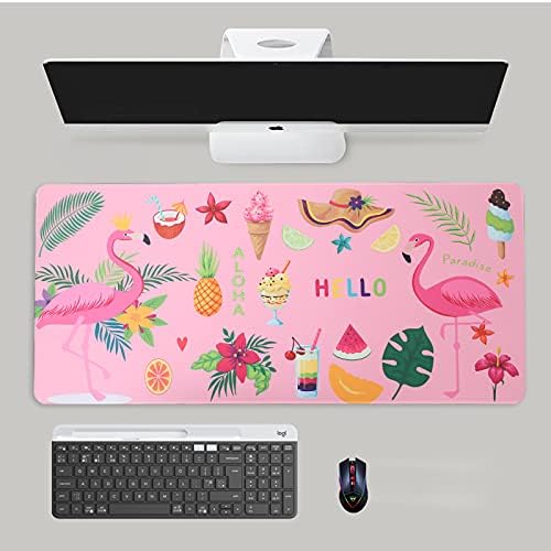 Flamingos rosa Pad grande mouse, xl grande tat de mesa de teclado para jogos, 35,4 × 15,7x1,5 polegadas mouse almofada, bloco de mouse de desktop grande especialmente projetado para superfície / escritório de jogo, borda durável