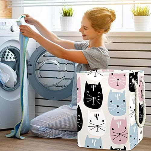 Indicultor de gatos fofos rostos padrão 300d Oxford PVC Roupas à prova d'água cesto de lavanderia grande para cobertores