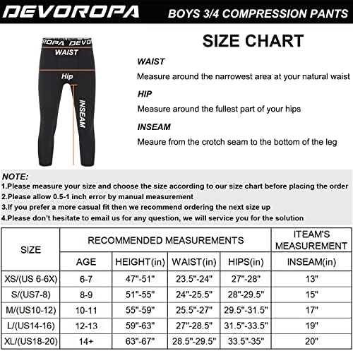Devoropa Boys Leggings Quick Dry Youth Compression Pants Sports Tights Basketball Base Base Camada