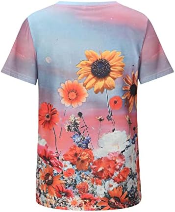 Camisetas de manga curta de manga curta do lounge para mulheres para o pescoço de barco Floral Print Summer Summer Top 2023 Roupas M1