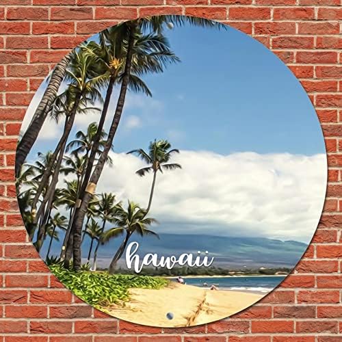 Placa de lata de metal redonda placa americana no Havaí Havaí Cidade do horizonte cenário cityscape city view enferrujando porta de parede signo placa vintage signo de metal impressão de arte para workshop decoração de 9 polegadas de 9 polegadas