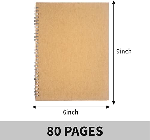 Caderno em espiral em branco dstelin, 2 pacote, capa macia, livro de esboço, 160 páginas / 80 folhas, 9 polegadas x 6 polegadas,