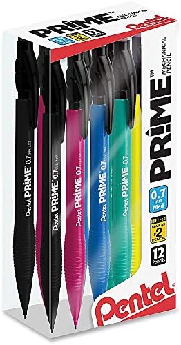 Lápis mecânicos Pentel Prime 0,7 mm, barris variados caixa transparente de 12