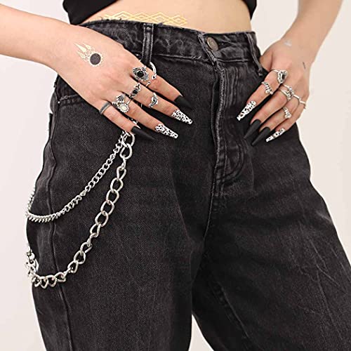 Calças de hip hop de bounzhi jeans góticos punk prata acorrentas motociclista moto de bolsa de bolsa de bolsa de bolsa