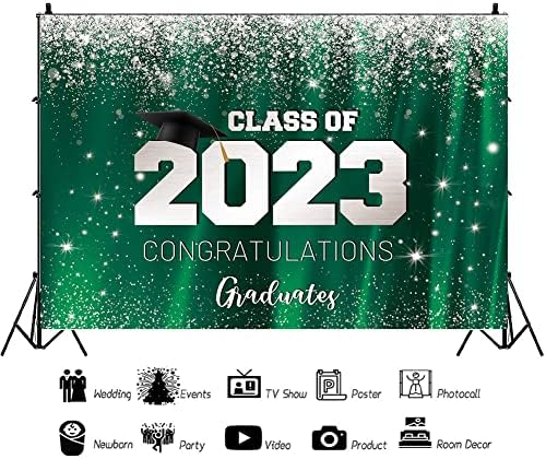 HILIOENS 7 × 5ft classe de 2023 Graduação Green Silver Parabéns Graduação Parabéns Faculdade Bacharel Bacharelado Cap 2023 Decorações de Partemas de Graduação Banner Banner Props