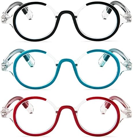 Kokobin 3 Pacote pequenos óculos redondos de leitura confortáveis ​​leitores coloridos moldura elegante para mulheres e