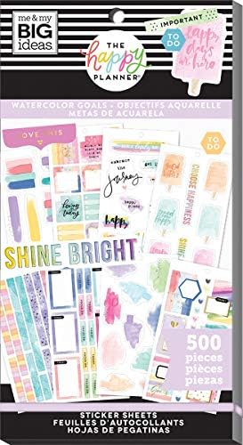 Eu e minhas grandes idéias Happy Planner Stckrs, Objetivos de Aquarela, 500/PKG