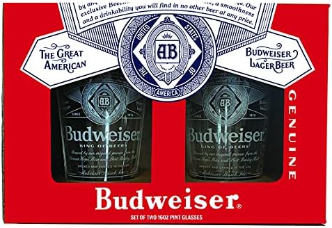 Vicados de cerveja da Budweiser, vidro de cerveja para bebidas, refrigerante, água, detém 16 onças, 2 pacote