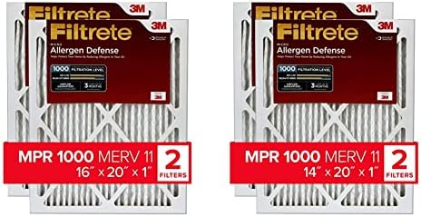 Filtrete 16x20x1, Filtro de ar do forno AC e 14x20x1, filtro de ar do forno AC, MPR 1000, Defesa de Micro alérgenos, 2-pacote