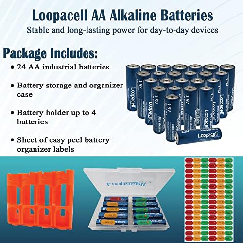 Loopacell AA Baterias Alcalinas 1.5V - Inclui kit de organizador de bateria