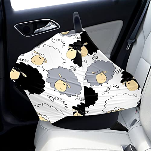 Tampa de assento de carro para bebês preto e cinza ovelha cinza Padrão Tampa de enfermagem Cover de carrinho de cachecol de amamentação