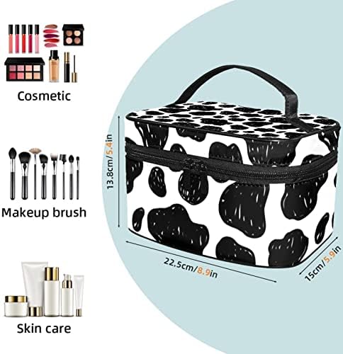 Bolsa de maquiagem para mulheres meninas, grande bolsa de cosméticos com zíper de maquiagem para organizador bolsa de viagem, porta -escova e manipulação de esboço abstrato impressão de pele de vaca