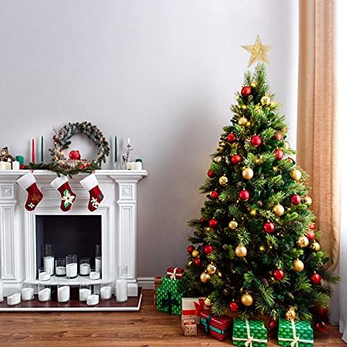 Metal Glitled Christmas Tree Topper Star 8 ”As estrelas da árvore de Natal Hollow para ornamentos decorações de casas de férias (Pacote de ouro, prata 2