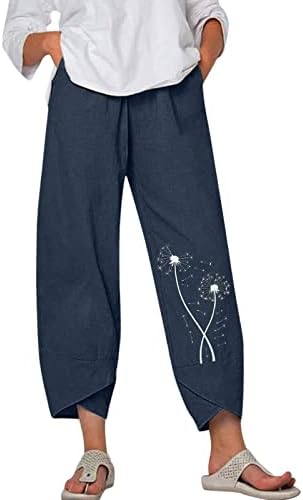 Calças de macacão Ethkia para mulheres calças cultivadas casuais para mulheres Office Mulheres Capri Pants com bolsos de perna larga Soft casual