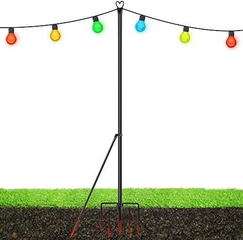 Pólo leve de cordas de gifts xdw - postes de aço para luzes de cordas externas penduradas, jardim, quintal, suporte de iluminação do pátio para festas, casamento, 1 pacote