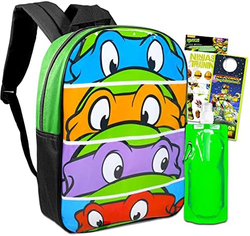 Mochila TMNT para meninos - Backpack para meninos - Pacote com mochila de mochila de tartarugas ninjas de 15 ”, bolsa de água, adesivos, mais | TMNT material escolar para meninos 4-8