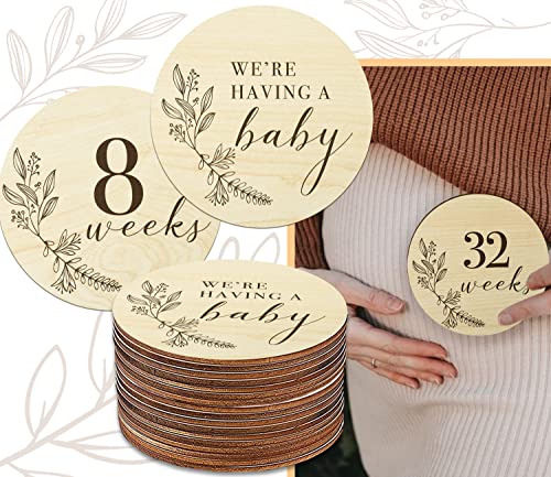 Gravidez de madeira Milestone Sinais por 8-40 semanas, Rastreador de bebê semanal Milestone Discs Presentes de chá de bebê