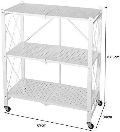 Unidade de armazenamento de prateleiras Ataay, rack de armazenamento resistente com, para garagem de cozinha, carrinho de serviço dobrável de metal, sem componentes/branco