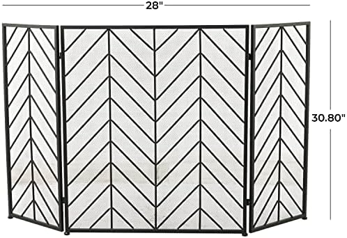 DeCo 79 Metal Geométrico Mesh dobrável Rede 3 Painel Larerplace Screen com padrão Chevron, 52 x 1 x 31 , preto