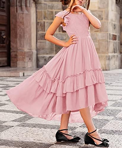 Hosika Girls Lace Boho Flor Girl Dress Sleeve A-Line Vestres formais para festa de casamento de 6 a 12 anos