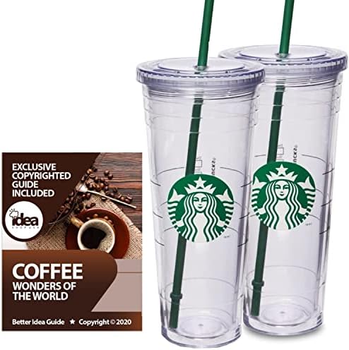 Starbucks Copo Cold Clear Double Partle Isoled Tumbler com tampa e palha de palha 24 onças - Venti com maravilhas do mundo -