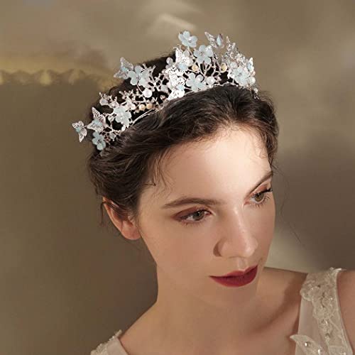 Kilshye Silver Crown Butterfly Rhinestone Tiara Bridal Wedding Coroa Rainha Costmue Prompoleiro para mulheres e meninas