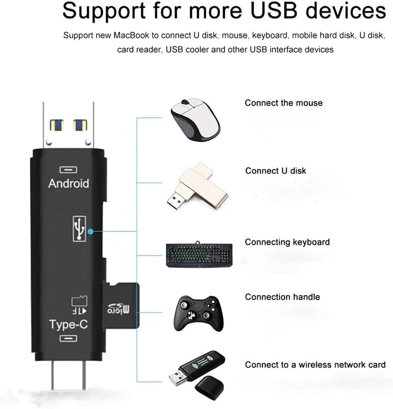 Volt+ 5 em 1 Cartão multifuncional Leitor compatível com Xiaomi Redmi 10 2022 possui USB tipo C/ MicroSB/ TF/ USB 2.0/ SD