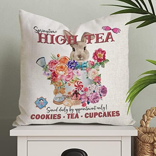 Coelho Feliz travesseiro de travesseiro de Páscoa Feliz Páscoa francesa Páscoa de chá de chá de chá primavera de flores silvestres